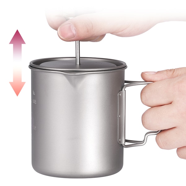 Lixada 750ml Titanium Kaffekop Krus Stempelkande Kaffemaskine med Låg Udendørs Camping Kogegryde