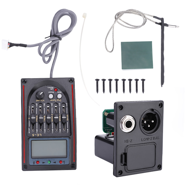 LCD 5-bands akustisk gitarrförförstärkare EQ LC-5 Equalizer Tuner Piezo Pickup