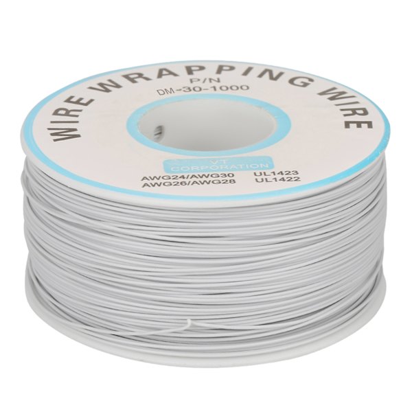 1 rulle ledningsvikling enkelt kobbertråd 30AWG kabel 0,25 mm kernediameter (hvid)