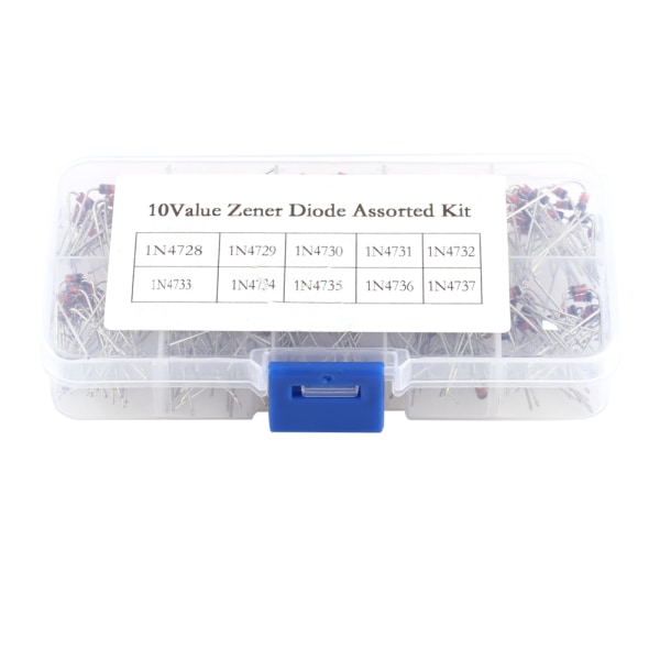 200 st 10 värden Zenerdiodsortiment elektroniskt kit 1N4728~1N4737 med förvaringsbox