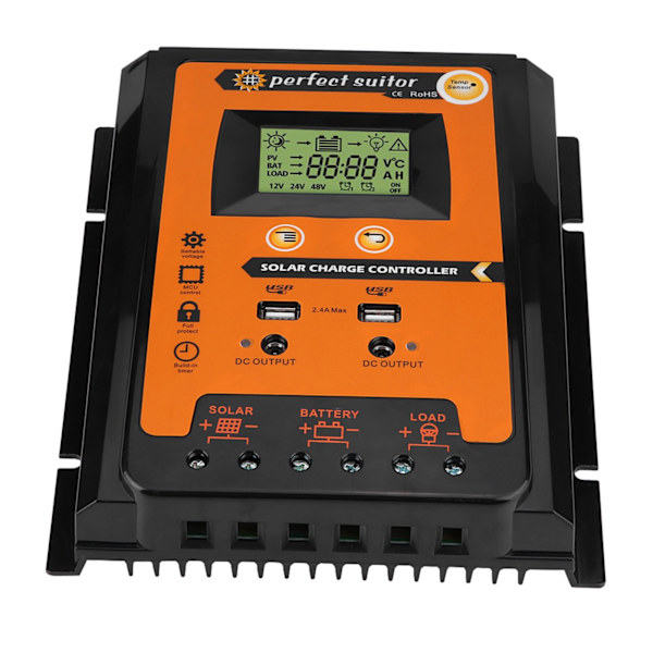 12V/24V 70A PWM&amp;MPPT Lyhyt Versio Aurinkolataussäädin Aurinkopaneelin Akun Säädin Kaksois-USB LCD-Näyttö