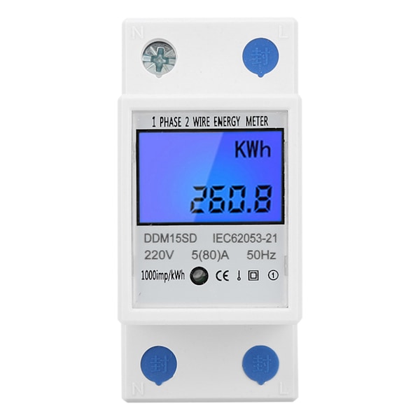 5-80A DDM15SD LCD-bakgrundsbelyst digital display enfasig elektronisk energimätare KWh