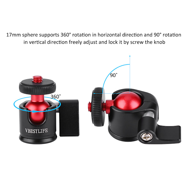 VBESTLIFE Metall 360 Graders Vridbar Mini Kulled 1/4\" Skruvfäste för DSLR Kamera Fyllnadsljus