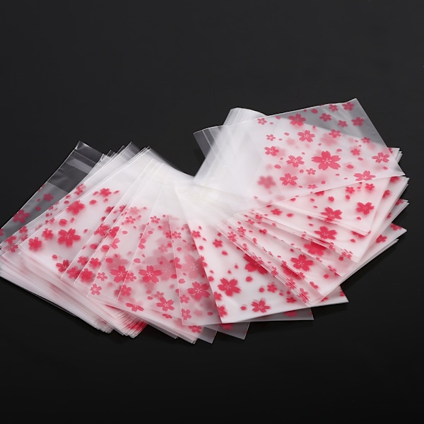 100 stk./pakke Blomstermønster Bryllup Plastik Cookie Kiks Slikpose (Oriental Cherry 7 x 7cm)