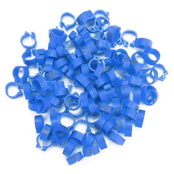 100 STK./Pose 8MM 001-100 Nummererede Plastik Brevdue Fugle Benbånd Ringe (blå)