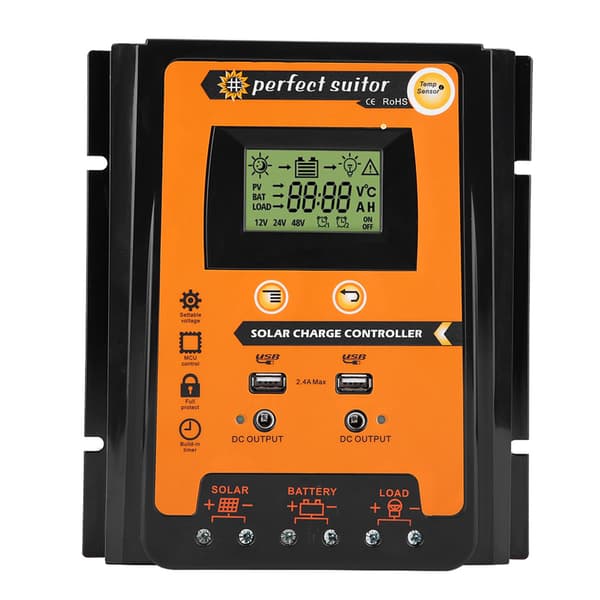 12V/24V 70A PWM&amp;MPPT Solcellsladdningsregulator Solpanel Batteriregulator Dubbel USB LCD-Skärm Kort Version
