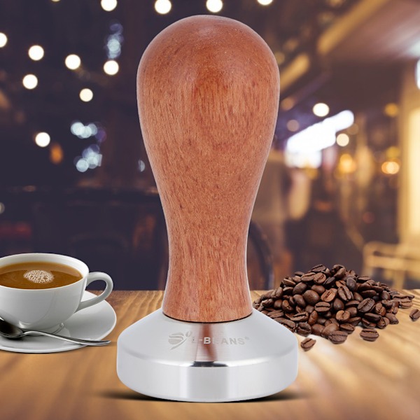 Manuell Kaffepulverpress i Rostfritt Stål med Trähandtag Kökstillbehör 49mm