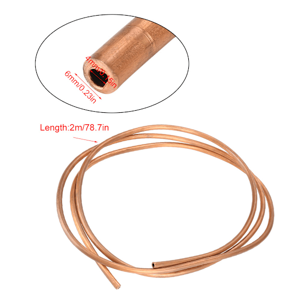2m T2 Mjuk Kopparspiralrör ID 4mm OD 6mm Tjocklek 1mm för Kylsystem