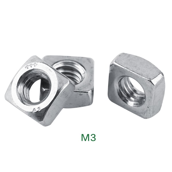 Rostfritt stål 304 fyrkantsmuttrar Fyrsidig mutterpassning metrisk skruv (M3x100st)
