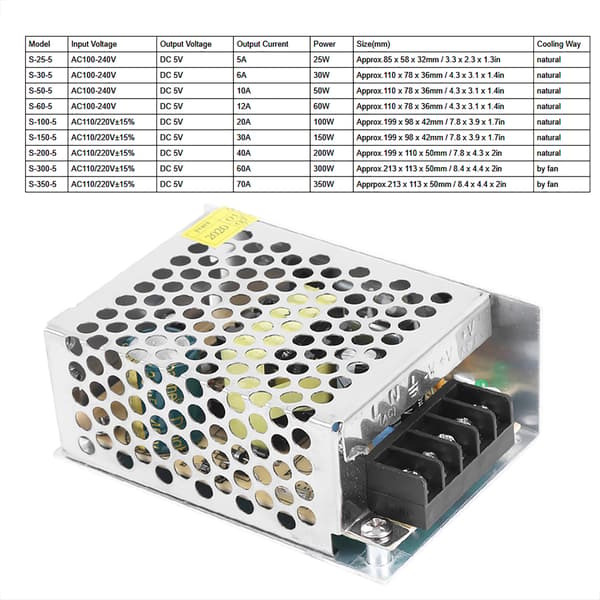 Switching Power Supply Drive Adapter LED-utrustning Reglerad transformator för CCTV DC5V(S255（5v 5a 25W）AC100240V )