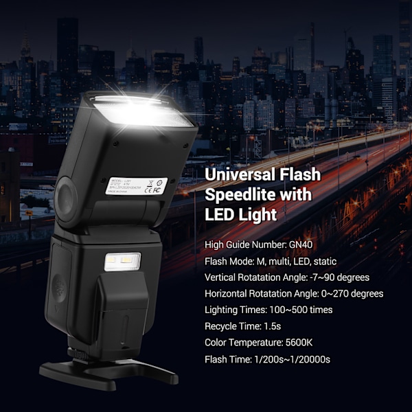 Andoer Universal Blixt Speedlite GN40 Justerbar LED Fyllnadsljus On-camera Blixt Med Fäste Ersättning för Canon Nikon Olympus Pentax DSLR Kameror