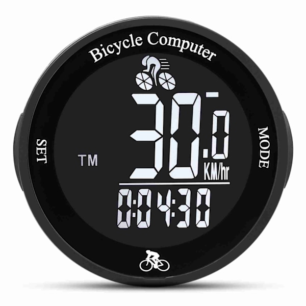 Cykeldator LED Bakgrundsbelysning Multifunktion Rund Trådlös Cykeldator Cykel Odometer