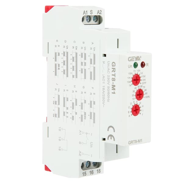 GRT8‑M1 Multifunktionelt Tidsrelæ med 10 Funktioner DIN-Skinnemontering AC 230V