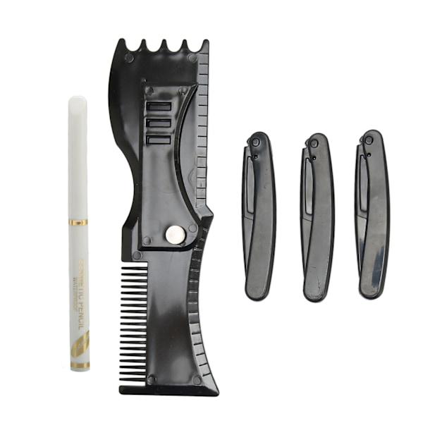 Skäggformare-set för trimning och styling - Vit barberpenna, svart skäggmall, mallkit