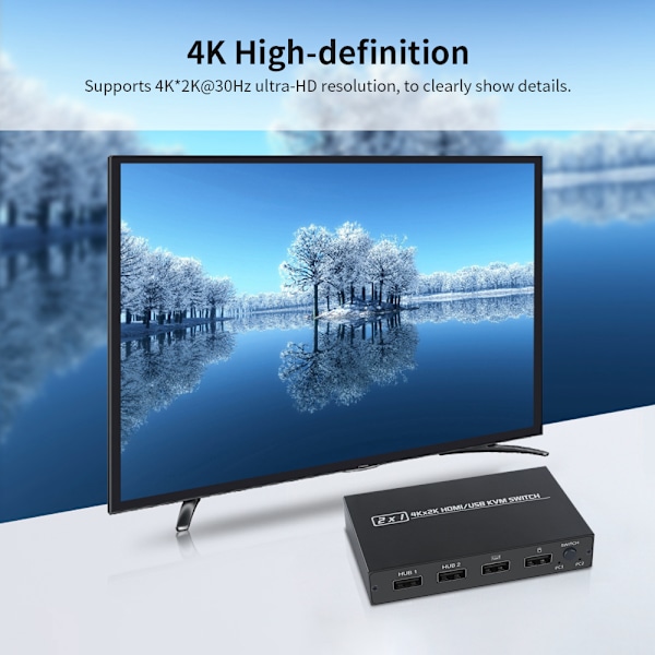 AIMOS AM-KVM 201CL 2-in-1 HDMI/USB KVM-kytkin, tukee HD 2K*4K -resoluutiota, 2 laitetta jakaa 1 näytön/näppäimistön ja hiiren