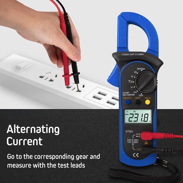 ST201 Automatisk Digital Tangamperemeter Strøm Multimeter DC/AC Spænding Diode Tester (Blå)