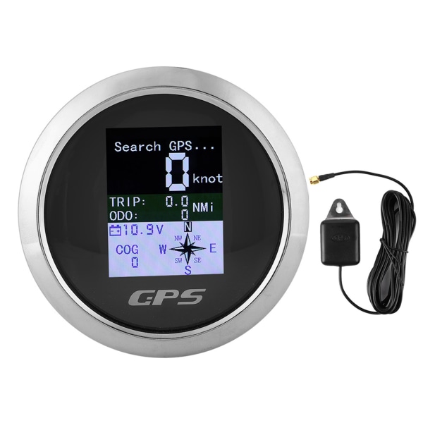 85mm Speedometer GPS Bil Båd Ingeniør Rustfrit Stål Vandtæt Digital Måler Sort Skive