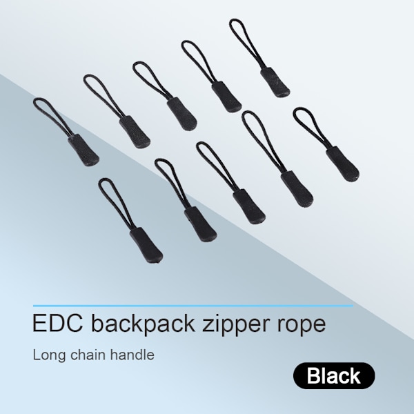 10x Glidelås Dragere Slider Snor Tau Trekker Ender Lås Zip Klips Spenne For Veske EDC Svart