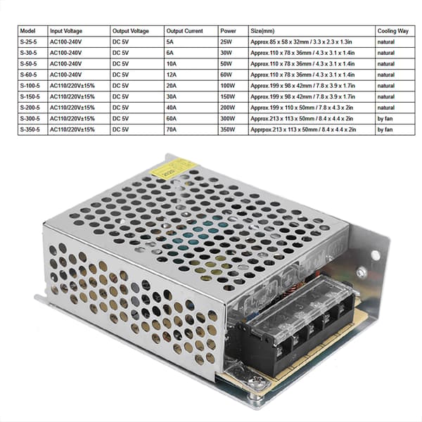 Switching Power Supply Drive Adapter LED-utstyr Regulert Transformator for CCTV DC5V(S‑30‑5（5v 6a 30W）AC100‑240V )