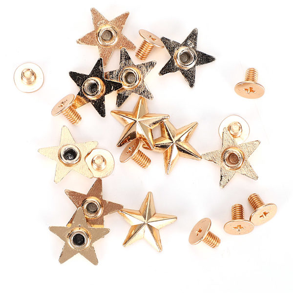 Stjärnformade Nitar med Skruvar DIY Kläder Skor Dekoration Tillbehör 14mm Guld