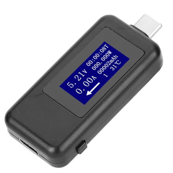 TypeC Tester Multifunksjonell Toveis Strømspenning DC Digital Voltmeter (Svart)