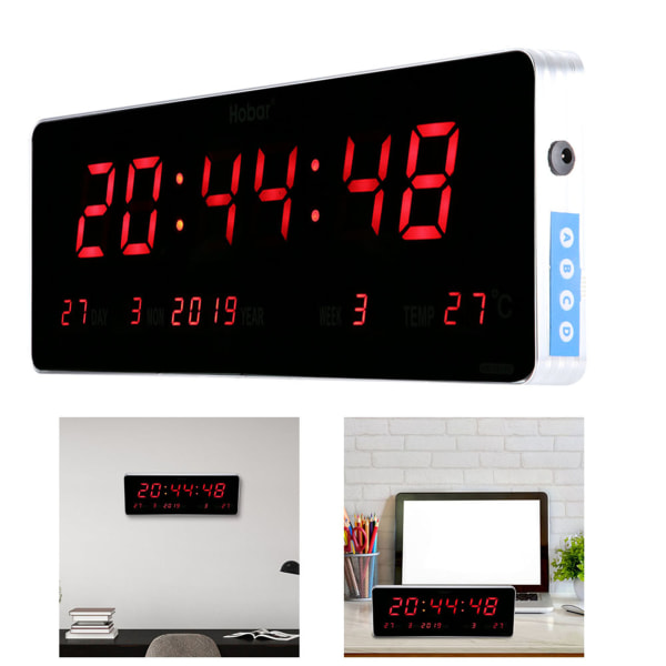 Digital LED-kalenderklocka Temperatur Väggklockor EU-kontakt 110-240V (Kalendertemperaturvecka)