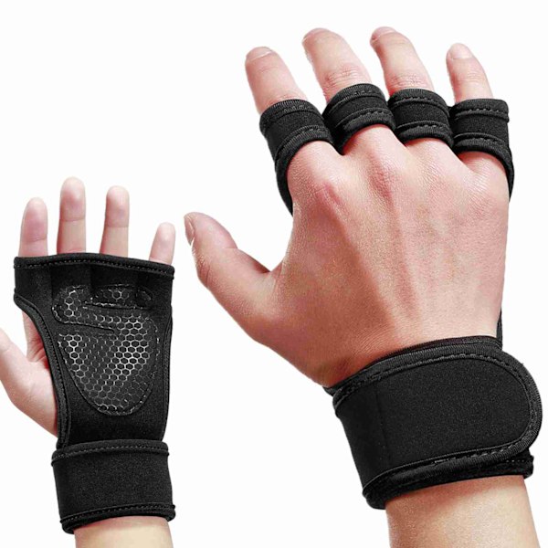 Träningshandskar med integrerade handledslindor, halkskydd för viktlyftning, styrkelyft och chins