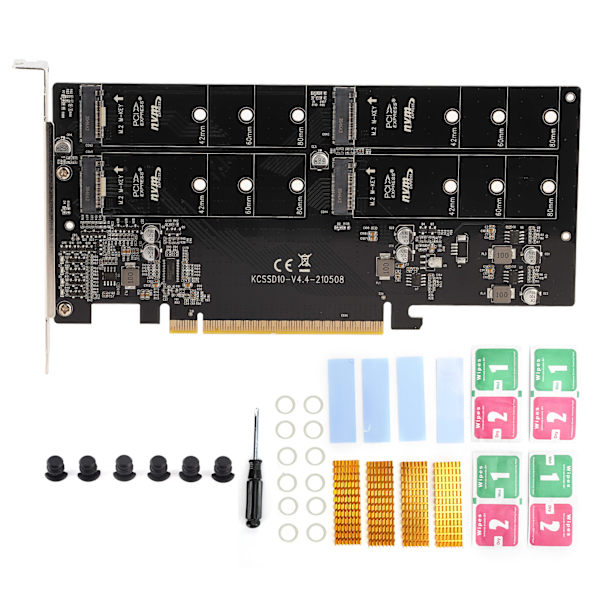 MAIWO PCIE X16 Adapterkort M.2 NVMe Protokol 4-Bay SolidState Drev Array Køling