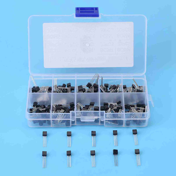 200 stk. 10 Værdier NPN PNP TO‑92 BC327‑BC558 Transistor Sortiment DIY Kit