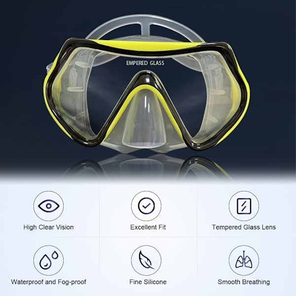 Dykarglasögon Tre-fönster Hög Klar Dykmask med Helt Torr Snorkel och Justerbara Fenor för Män Kvinnor Dykutrustning