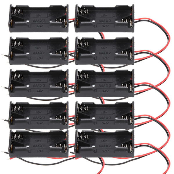 10 stk. 2x 3x AAA Batteriholder Batteri Strømkasse Plastikboks med Ledning 2x AAA