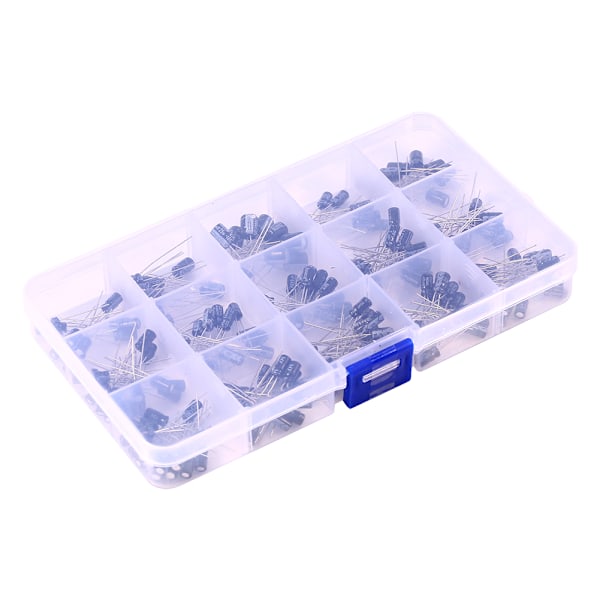 200 st DIY 15 Kapacitansmodeller 0,1uF-220uF Elektrolytkondensator Sortimentssats med Låda