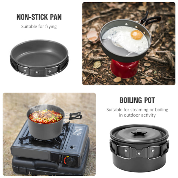 Camping Kokesett Gryte Stekepanne Non-stick Lett Stablebar Oppbevaringspose Egnet for 2-3 Personer Utendørs Redskaper