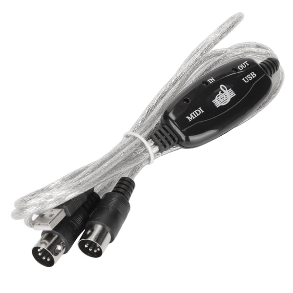 MIDI till USB-kabel ca 2 meter lång 16 kanaler USB PC-gränssnitt LED-ström in- och utgångsindikator USB MIDI-kabel