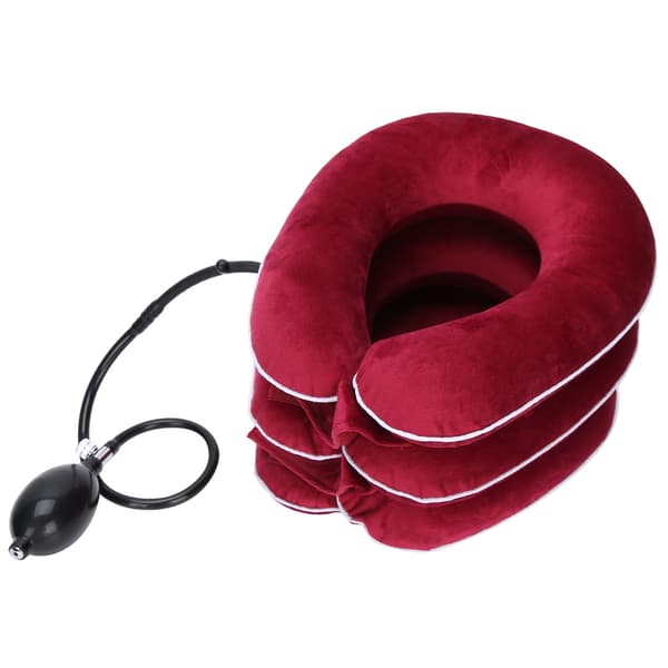 Luft Uppblåsbar Cervikal Krage Nackdragning Stöd Smärtlindring Massage Nacksträckare Rosröd