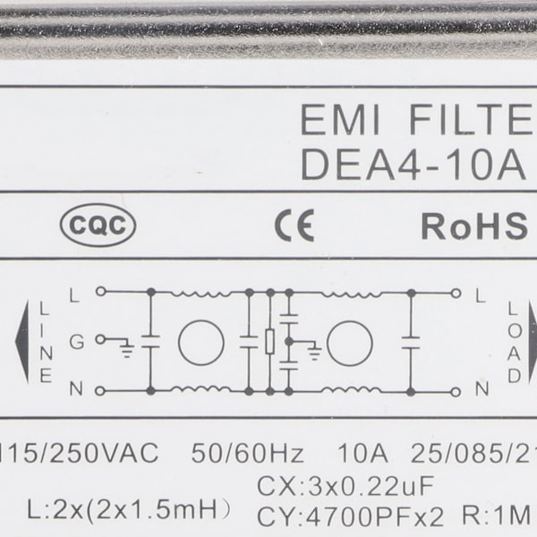 Teho EMI -suodatin, kohinanvaimennin, yksivaiheinen AC-äänipuhdistin AC115V/250V 50/60Hz 10A, sirutyyppi
