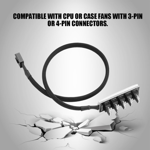 5-Port PC 4-Pin PWM CPU Kylfläkt Splitter Hub Adapter Flätad kabel 1 hona till 5 hane