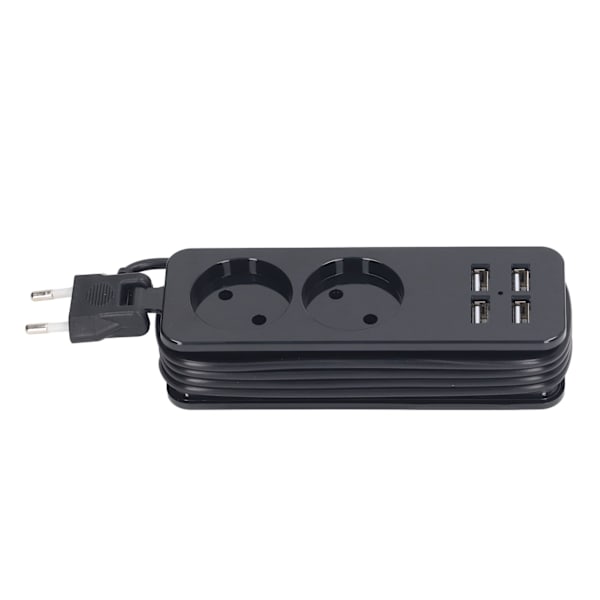 1200W 10A Skjøteledning 2 Runde Stikkontakter 4 USB-porter Strømkontakt for Telefon Laptop EU Plugg 250V Svart