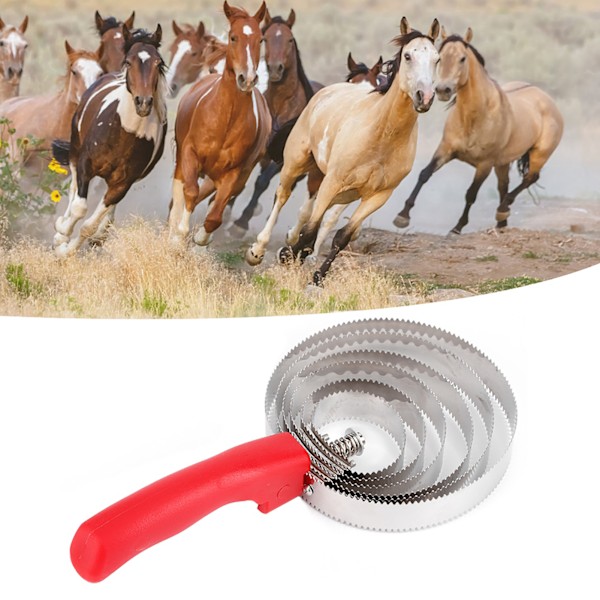 Metall Børste for Husdyr Kløe Curry Shedding Comb med Mykt Håndtak for Stor Hest Seks Rustfrie Stålringer