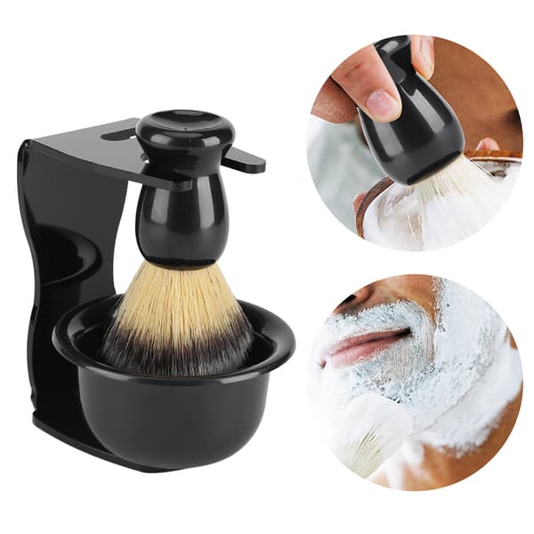 3 stk. professionel barberkost til mænd, stativ, holder, skålsæt