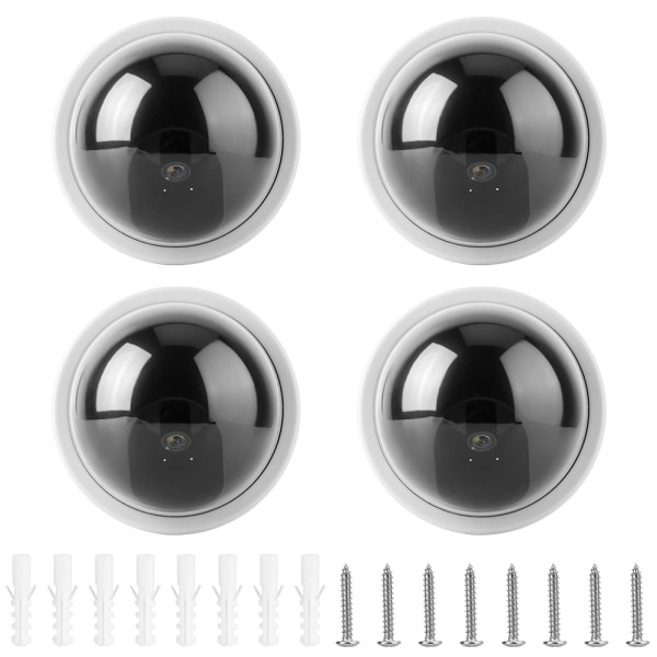 4st kupolsimuleringskamera CCTV Dummy falsk säkerhetskamera med blinkande led-ljus (vit)