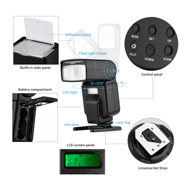 Andoer Universal Blits Speedlite GN40 Justerbar LED Fylllys On-camera Blits Med Brakett Erstatning for Canon Nikon Olympus Pentax DSLR Kameraer