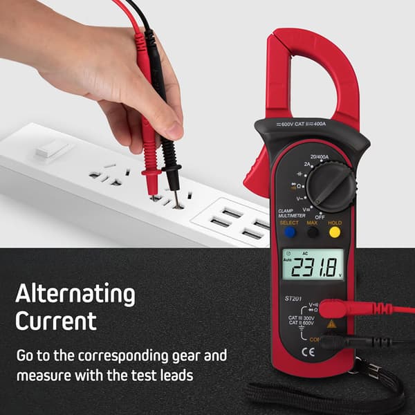 ST201 Automatisk Digital Strömtång Multimeter DC/AC Spänning Diodtestare (Röd)