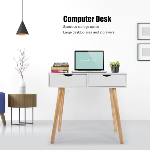 Skrivebord Datamaskin Moderne Laptop Sminkebord Arbeidsstasjon 2 Oppbevaringsskuffer for Hjemmekontor