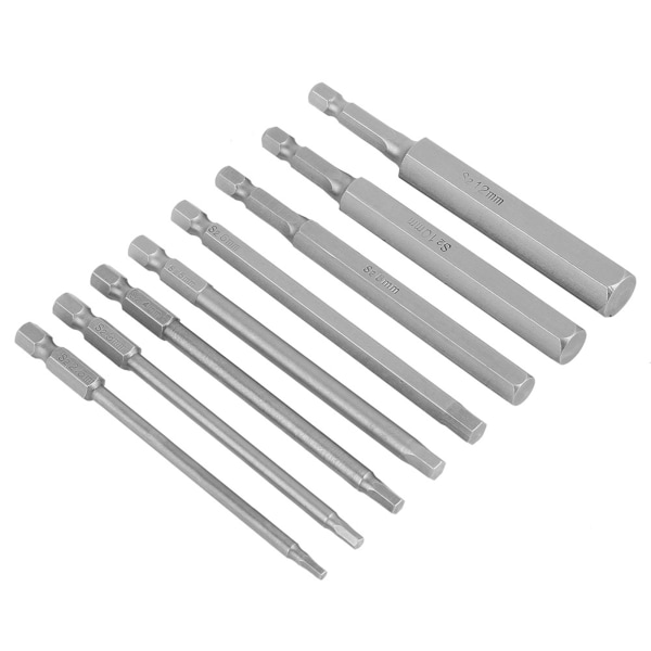 8 st 100 mm långa 1/4\" Hexskaft BST skruvmejselbitar 2,5-12 mm set