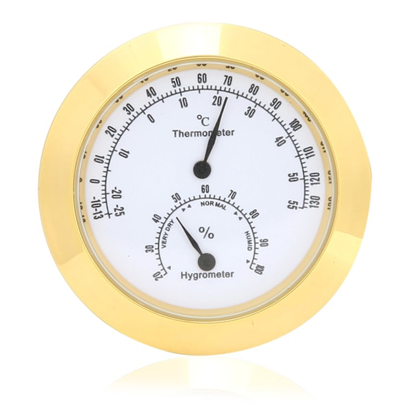 Rund Termometer Hygrometer Luftfuktighet Temperaturmätare för Violin Gitarrfodral (Guld)