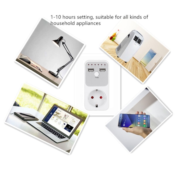 180~260V USB Smart Digital Nedtællingsur Stik til Computer Telefon Oplader