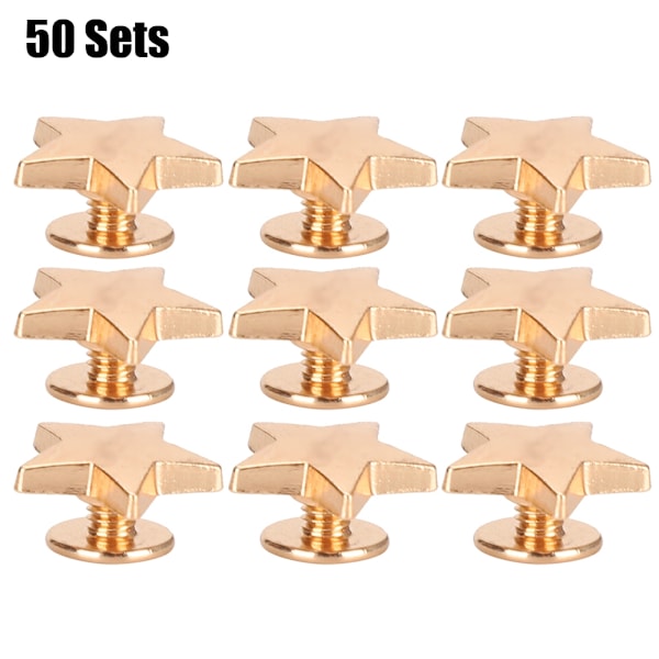 50 Set Stjärnformade Nitar 12MM Platt Skruv Klädtillbehör Anti-korrosion Zinklegering (Guld)