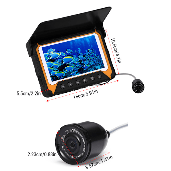 Undervandsfiskekamera med 5\" LCD-skærm 120° 500.000 Pixels 8 stk. IR-nattesyn til flod-/isfiskeri