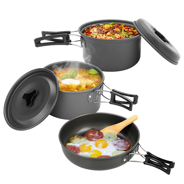 Camping Kokesett Gryte Stekepanne Non-stick Lett Stablebar Oppbevaringspose Egnet for 2-3 Personer Utendørs Redskaper